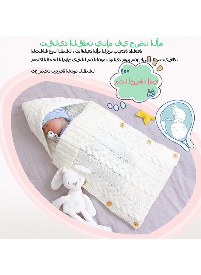 Generic بطانية قماط للأطفال حديثي الولادة، كيس نوم محبوك، لفافة عربة الأطفال (أبيض)  - Image 2