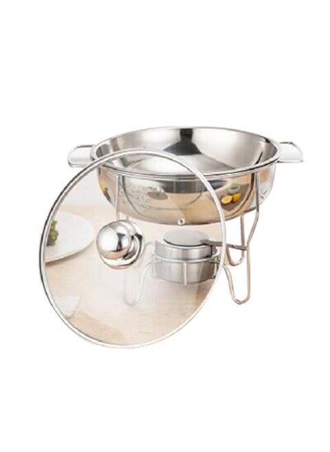 Stainless Steel Durable Round Chafing Dish with Lid and Stand Silver and Clear 1.5 Liter DZW-A1025