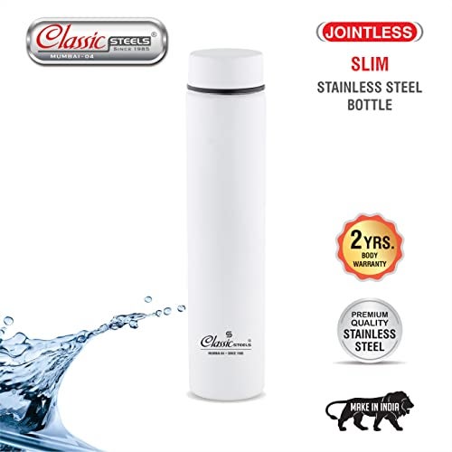 Classic Steels Super Slim Single Wall Stainless Steel Water Bottle 500 ml - Leak-Proof, Lightweight Ideal for Office, Gym, School, Travel, Kitchen, Sports, White - Image 2