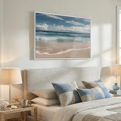 Cuspin Framed Coastal Beach Wall Art for Room Decor Blue Ocean Seascape Canvas Artwork for Walls Nature Nautical Cozy Landscape Picture Print Beach House Wall Decor for Living Room Bedroom Hallway 24x36 - Image 3