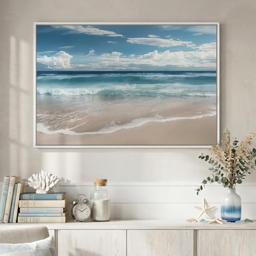 Cuspin Framed Coastal Beach Wall Art for Room Decor Blue Ocean Seascape Canvas Artwork for Walls Nature Nautical Cozy Landscape Picture Print Beach House Wall Decor for Living Room Bedroom Hallway 24x36 - Image 1