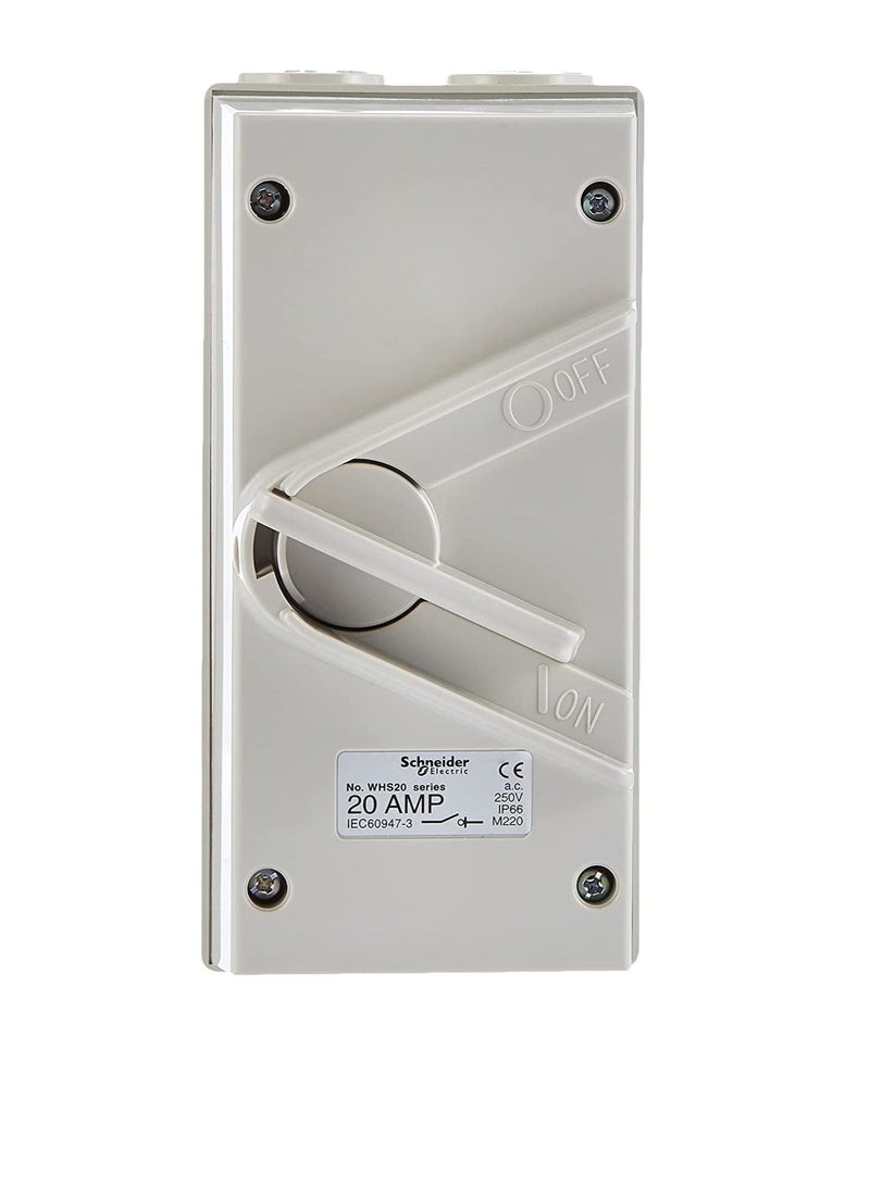 Schneider Electric 20A 250V Surface Mount Single Pole Isolating Switch IP66 weatherproof - Image 2