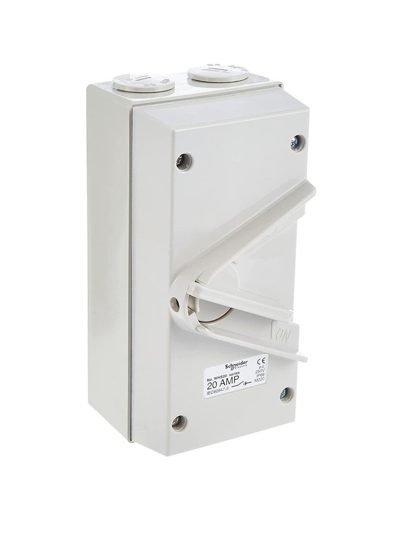 Schneider Electric 20A 250V Surface Mount Single Pole Isolating Switch IP66 weatherproof - Image 1