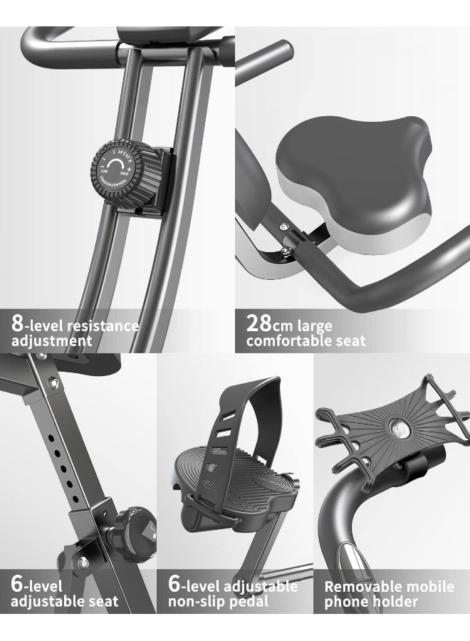 PROIRON دراجة تمارين قابلة للطي من برو إيرون، دراجة ثابتة قابلة للطي بتصميم عمودي واستلقائي مع مستشعر نبض، مقاومة مغناطيسية قابلة للتعديل بـ 8 مستويات، دراجة للياقة البدنية مع أحزمة مقاومة لتمارين المنزل للرجال والنساء - Image 3
