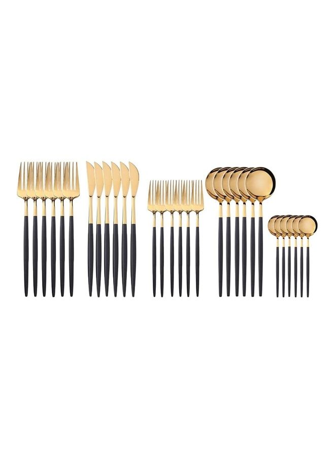 30-Piece Stainless Steel Cutlery Set Gold/Black - Image 1