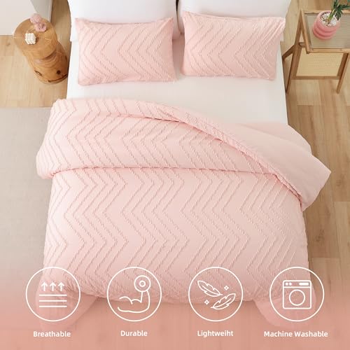 YIRDDEO Pink Comforter King Size 3Pcs, Boho Vertical Tufted Comforter Set King Pink Farmhouse Bedding Sets King, Lightweight Neutral Blush Boho Bed Set (1 Comforter, 2 Pillowcases) - Image 3