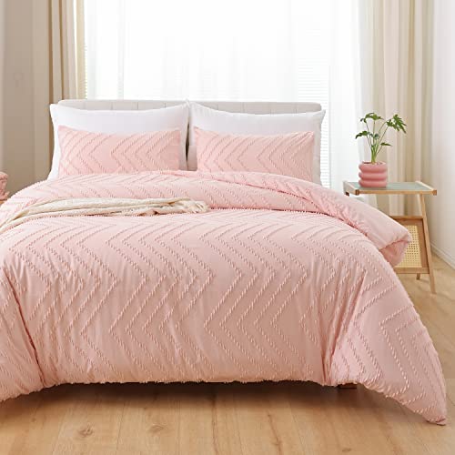 YIRDDEO Pink Comforter King Size 3Pcs, Boho Vertical Tufted Comforter Set King Pink Farmhouse Bedding Sets King, Lightweight Neutral Blush Boho Bed Set (1 Comforter, 2 Pillowcases) - Image 5