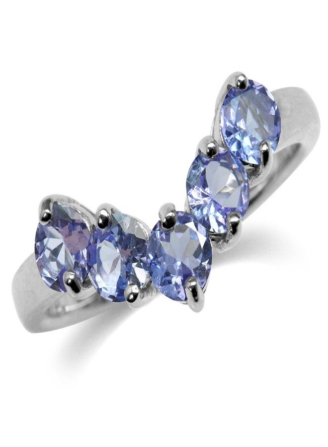 Silvershake 1.25 CTW 4MM 5-Stone Round Shape Genuine Violet Tanzanite White Gold Plated 925 Sterling Silver V Shape Ring December Gemstone Birthstone Size 7 - Image 1