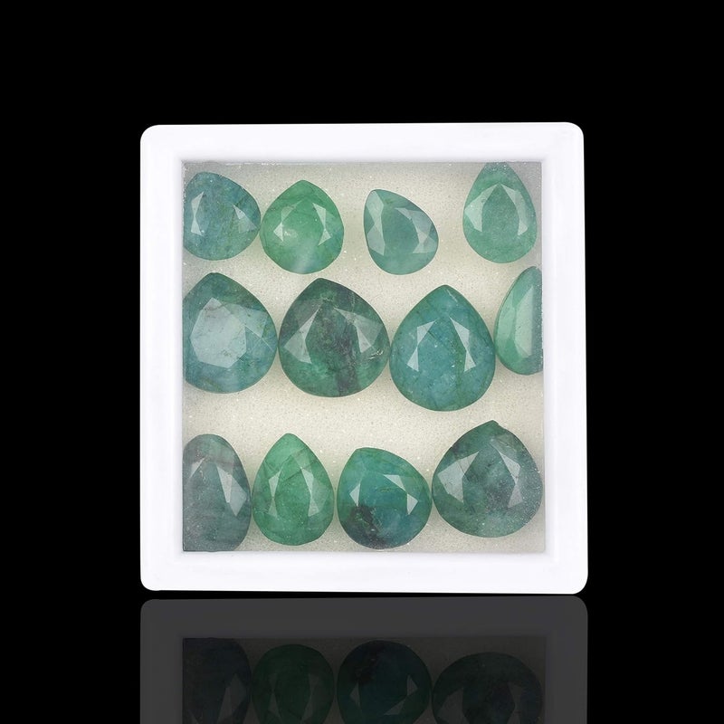 GEMHUB Jewelry Making Gemstone Beads 140.00 Carat. 14 Pcs Natural Green Emerald Gemstone, Pear Cut Emerald Gemstone Lot for Jewelry - Image 2