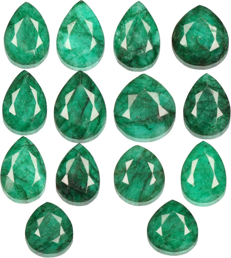 GEMHUB Jewelry Making Gemstone Beads 140.00 Carat. 14 Pcs Natural Green Emerald Gemstone, Pear Cut Emerald Gemstone Lot for Jewelry - Image 1