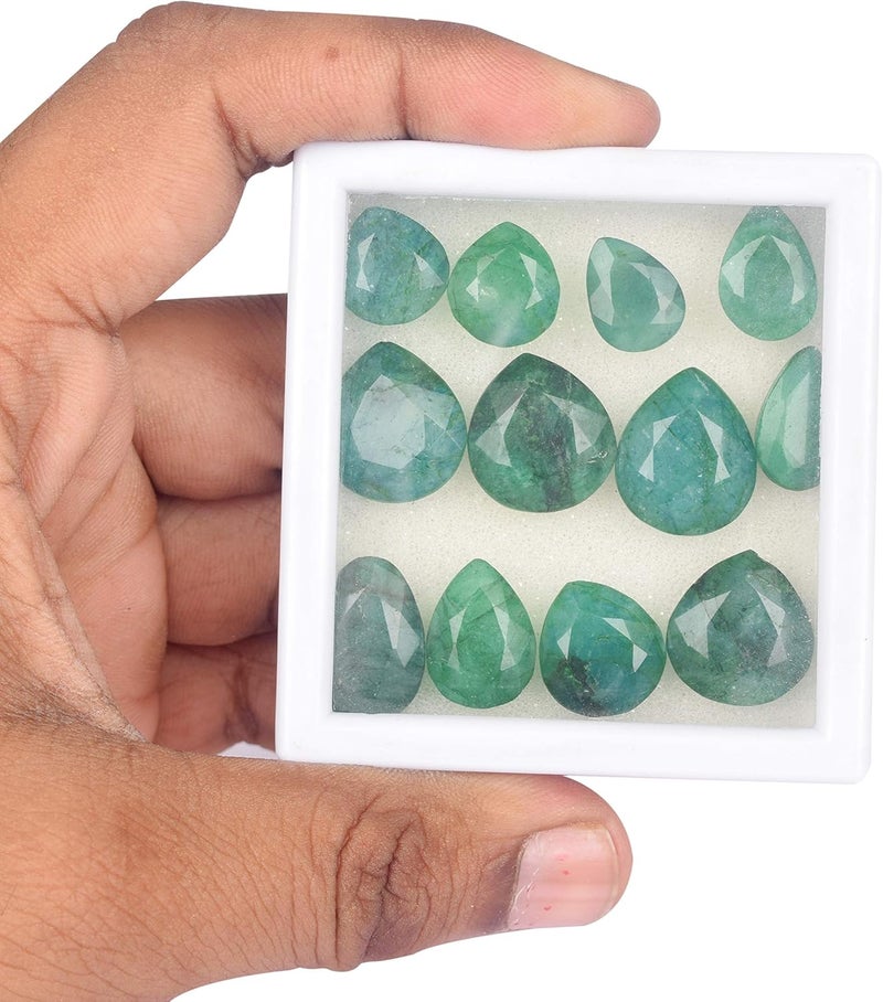 GEMHUB Jewelry Making Gemstone Beads 140.00 Carat. 14 Pcs Natural Green Emerald Gemstone, Pear Cut Emerald Gemstone Lot for Jewelry - Image 3