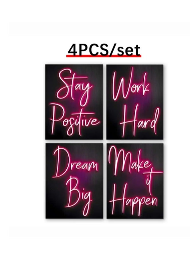 فيجن طقم من 4 قطع لوحات الكانفس مشدودة على إطار خشبي جاهز للتعليق بجمل تحفيزية ونصائح للنجاح ,25*35 سم لكل لوحة - Image 2