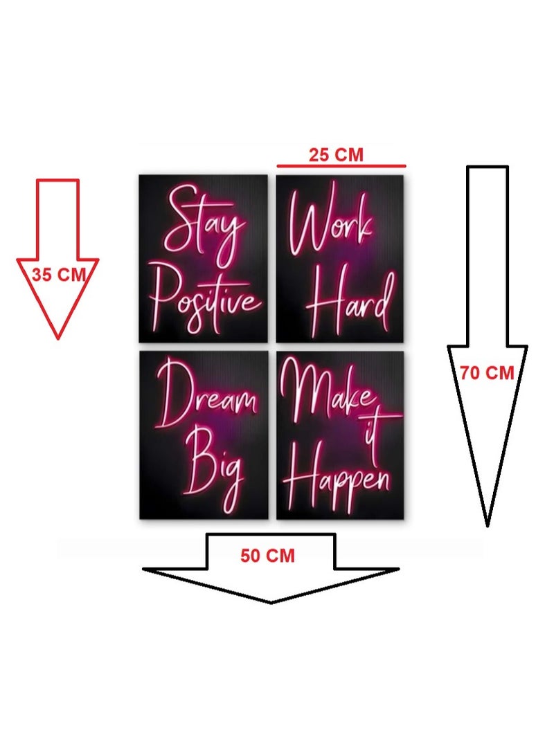 فيجن طقم من 4 قطع لوحات الكانفس مشدودة على إطار خشبي جاهز للتعليق بجمل تحفيزية ونصائح للنجاح ,25*35 سم لكل لوحة - Image 3