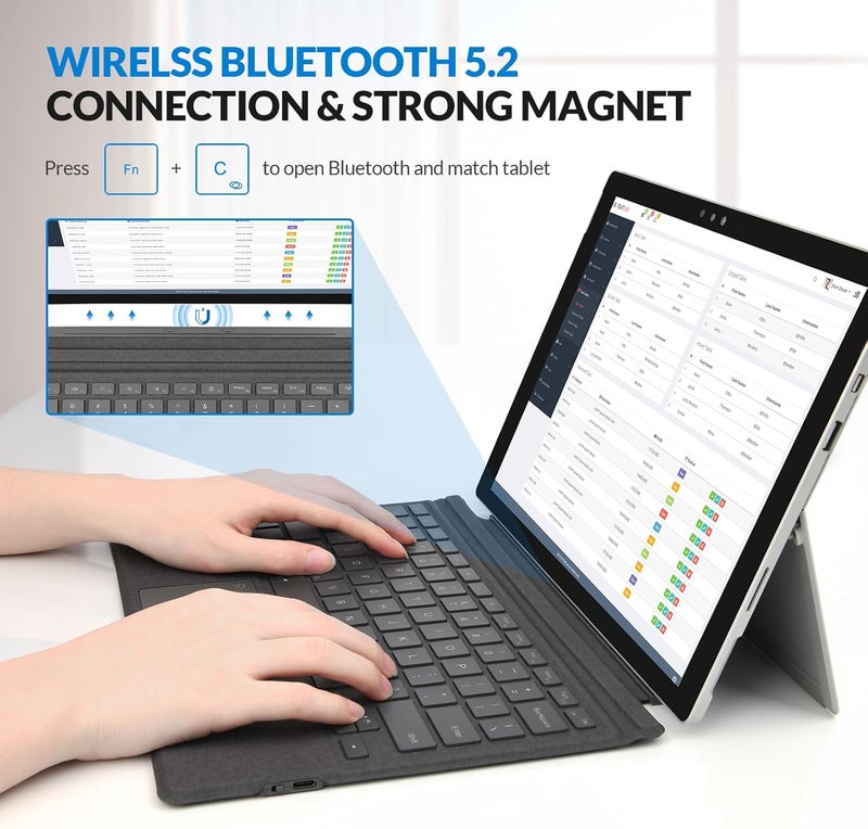 RII Surface Pro 7 Keyboard, Bluetooth 5.2, 7-Color Backlight, Compatible With Microsoft Surface Pro 7 Plus/6/5/4/3, Gray - Image 4