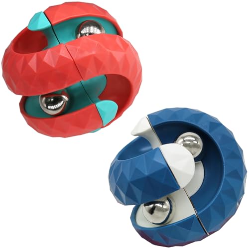 ONCOFAN 2 Pack Orbit Ball Toy Novelty Fidget Toys Creative Track Infinity Cube Stress Relief Balls Sensory Toys for Autistic ADHD Kids Adults BlueRed - Image 1