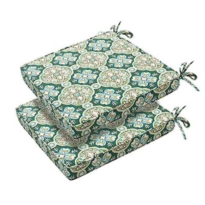 PATIO CHAIR CUSHIONS 18 X 18 X 25 INCHWATERRESISTANT OUTDOOR SEAT CUSHIONS FOR PATIO FURNITURE 2 PACK SQAURE CHAIR PADS FOR WICKER CHAIR SEAT GREEN MEDAL