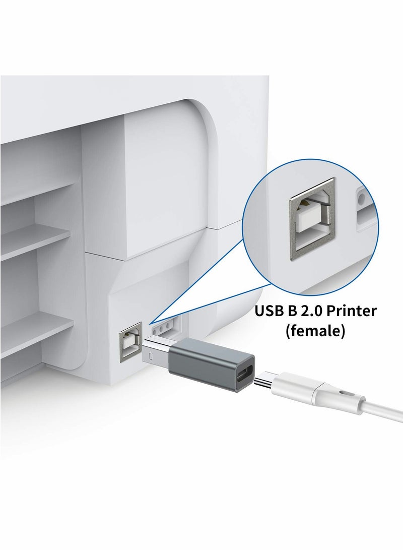 Excefore USB C Female to Printer Male Adapter, USB Type C to USB B Convert Connector Support Data Sync Compatible with HP for Canon Lexmark Epson Dell Xerox Samsung etc and Piano DAC (2 Pack) - Image 2