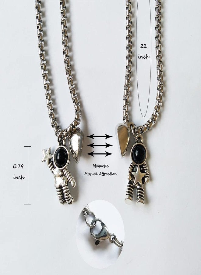 WAINIS 2 Pcs Stainless Steel Couples Necklaces Astronomy Spaceman Matching Couple Necklaces Valentine’s Day for Him Her or Best Friends - Image 2