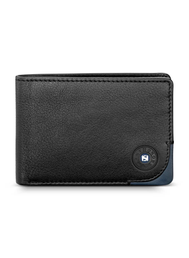 Saint Honore Paris Monnaie Black/Navy Leather Wallet for Men