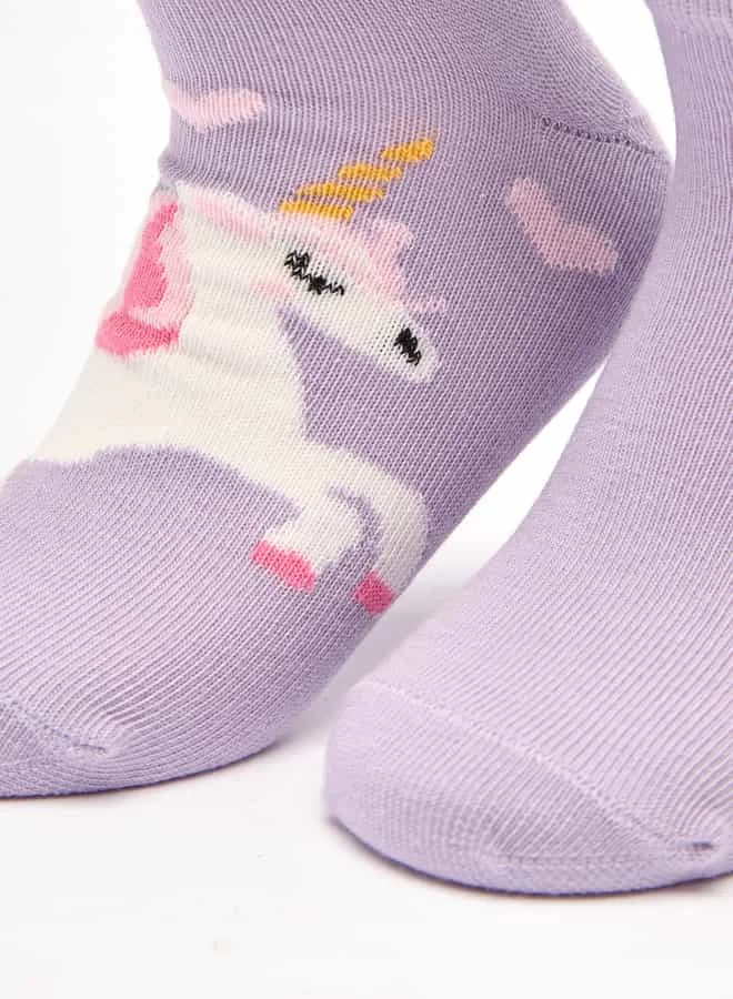 ليتل ميسي Printed Ankle Length Non Terry School Socks - Set Of 5
