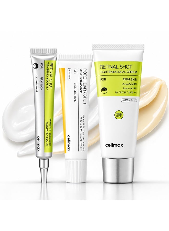 Celimax Retinal & Dark Spot Skincare Set – Retinal Shot Tightening Booster + Pore & Dark Spot Brightening Cream + Retinal Shot Tightening Dual Cream, 3-Piece Set - Image 1