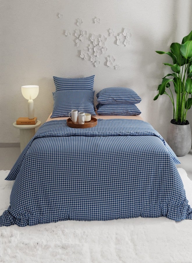 Stoa Paris King Size Printed Comforter with 4 Pillow Covers, Aesthetic Bedding, Home Decor, Wrinkle & Fade Resistant, Quick Dry & Easy Care, Wedding Gift for Couples, Geometric Pattern, Vogue - Blue