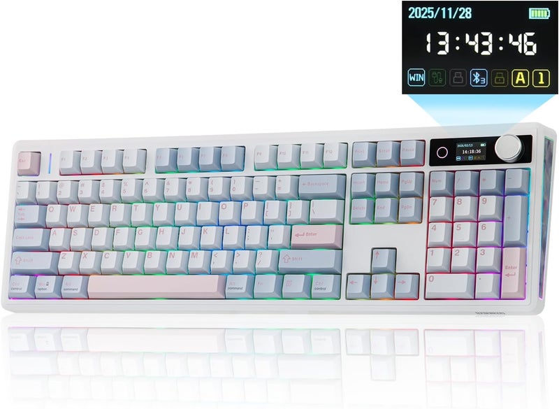 EPOMAKER TH108 V2 PRO Full Size Mechanical Keyboard with Screen&Knob, 10000mAh, BT/2.4Ghz, Mac Modifier PBT Keycap, Hot Swap, RGB, Gasket, Wireless Gaming Keyboard for Mac/PC (Blue, Creamy Jade) - Image 1