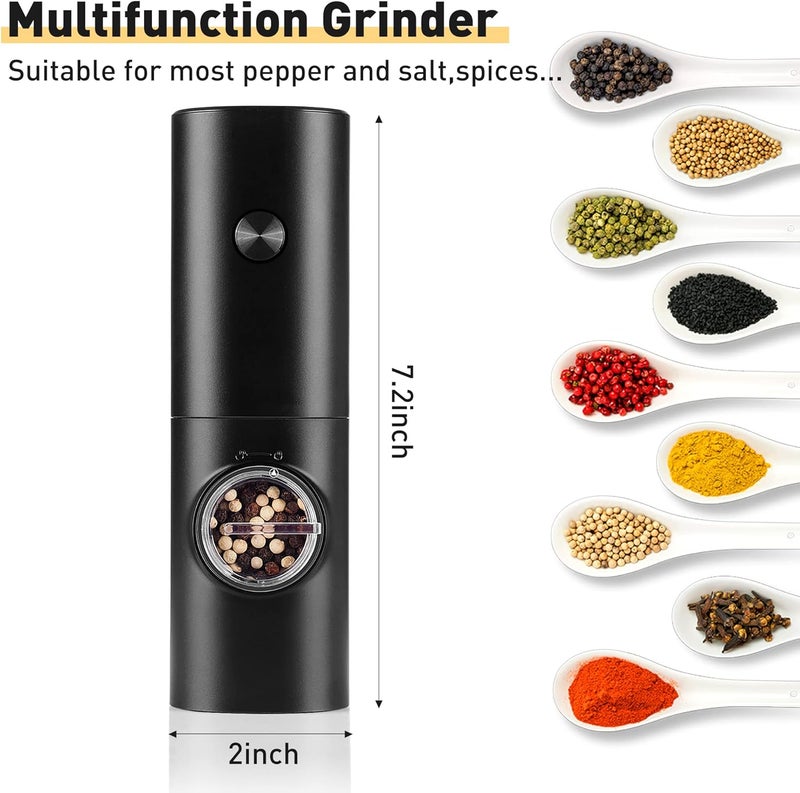 Gulex Electric Pepper Grinder or Salt Mill, Battery Powered Automatic Pepper Mill, Ceramic Grinder with Adjustable Coarseness, LED Light, One Hand Operation (1 pack) - Image 3