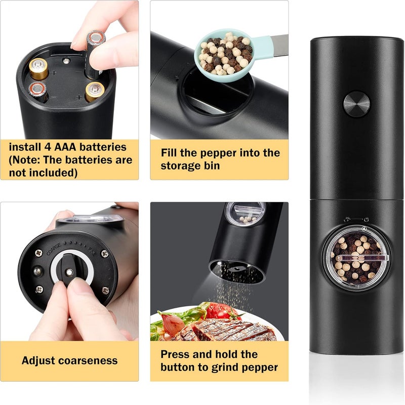 Gulex Electric Pepper Grinder or Salt Mill, Battery Powered Automatic Pepper Mill, Ceramic Grinder with Adjustable Coarseness, LED Light, One Hand Operation (1 pack) - Image 2