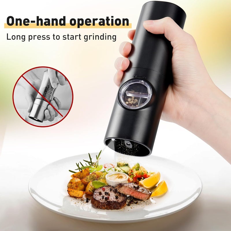 Gulex Electric Pepper Grinder or Salt Mill, Battery Powered Automatic Pepper Mill, Ceramic Grinder with Adjustable Coarseness, LED Light, One Hand Operation (1 pack) - Image 5