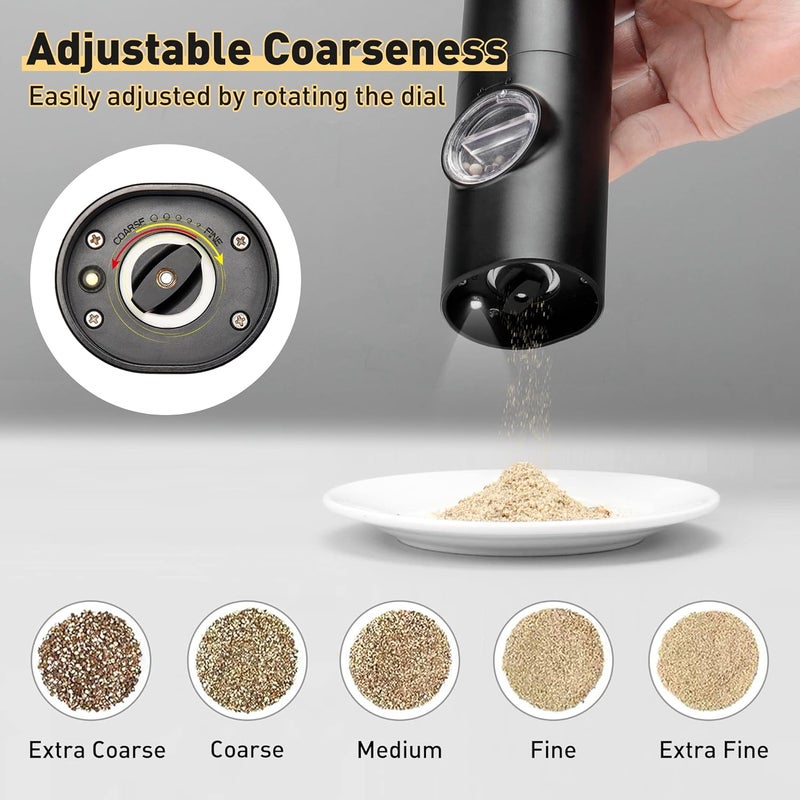 Gulex Electric Pepper Grinder or Salt Mill, Battery Powered Automatic Pepper Mill, Ceramic Grinder with Adjustable Coarseness, LED Light, One Hand Operation (1 pack) - Image 4
