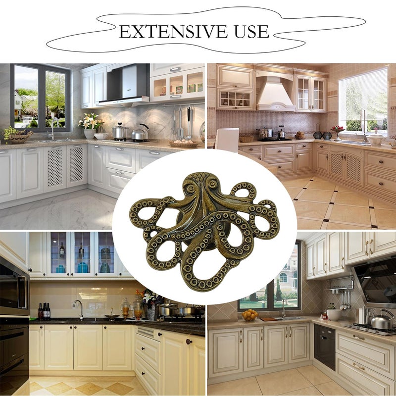 LLDYNW 4 pcs Octopus Drawer Knobs Creative Shape Drawer Knobs Single Hole Pulls Handles for Cupboard Dresser Wardrobe Handles (Bronze) - Image 3