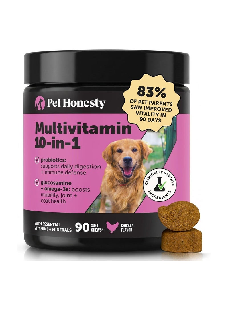 Pet Honesty 10-in-1 Dog Multivitamin Soft Chews with Glucosamine, Probiotics & Omega Fish Oil | Joint, Digestive, Skin & Coat, Heart and Immune Support | 90 Soft Chews - Image 1