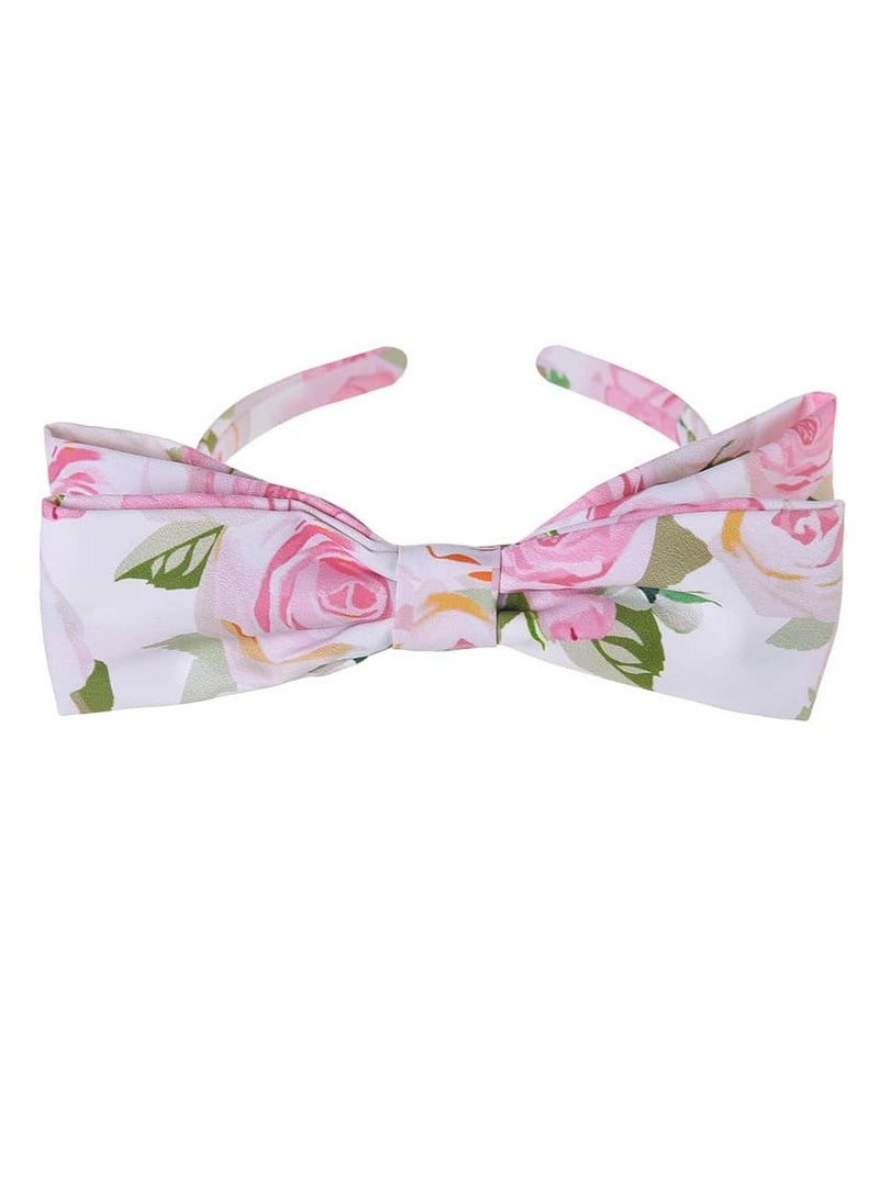 dress set for girls, sleeveless princesses, with elegant hairband, pink flower print, and ruffles at the chest  - Image 3