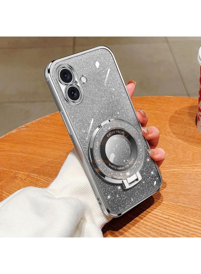 جراب هاتف TPU دائري لامع مطلي بلون متدرج لهاتف iPhone 16 Plus (فضي)