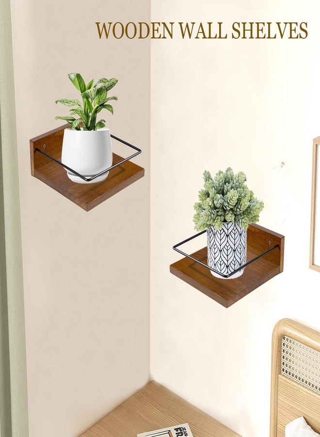 ARTORA Wall Mounted Plant Holder, Wooden Floating Shelves for Flower Pot Wall Hanging Wood Rack Farmhouse Small Decorative Wall Shelf for Bedroom Living Room Bathroom Porch Balcony Decor (2 Pack) - Image 2