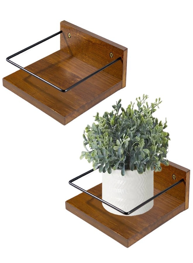 ARTORA Wall Mounted Plant Holder, Wooden Floating Shelves for Flower Pot Wall Hanging Wood Rack Farmhouse Small Decorative Wall Shelf for Bedroom Living Room Bathroom Porch Balcony Decor (2 Pack) - Image 1