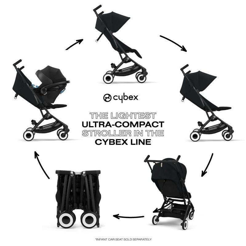 cybex عربة أطفال سايبكس ليبيل 2 للسفر - عربة سفر خفيفة الوزن لحملها على متن الطائرة مع إمكانية الإمالة بيد واحدة، متوافقة مع مقاعد سيارات سايبكس، أسود سحري - Image 3