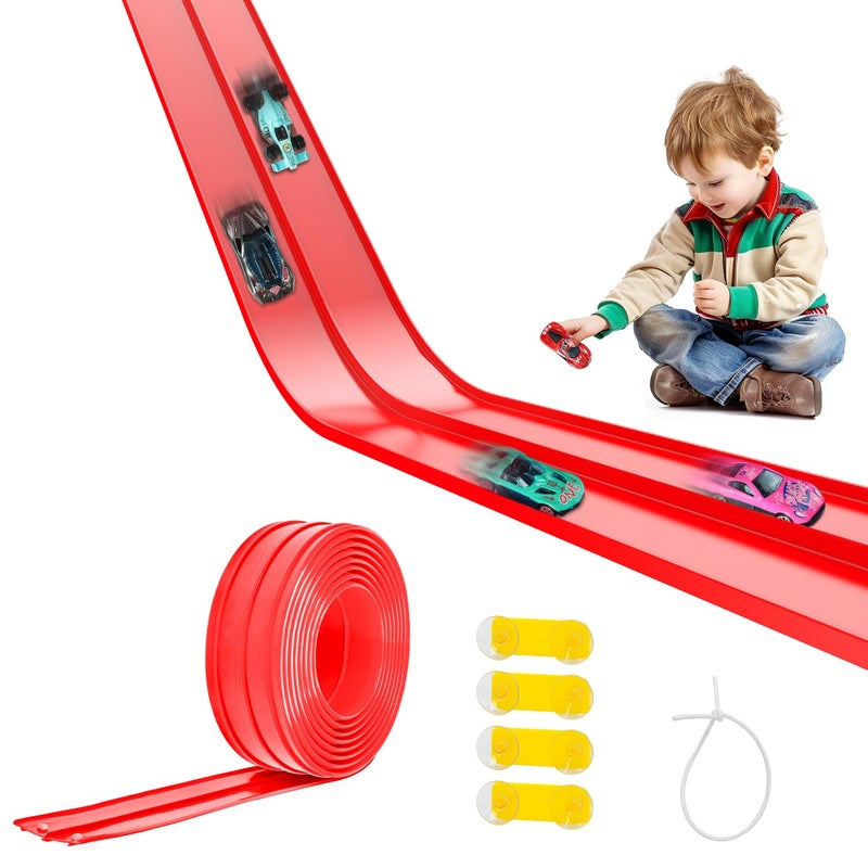 Pakoo Flexible Race Car Track for Kids 15 Ft Flex Tracks Starter Set Compatible Toy with Suction Cups Compatible with Diecast 164th Cars Long Kid Cars Ramp with Suction Cups for Indoor Outdoor Ages 3 - Image 3