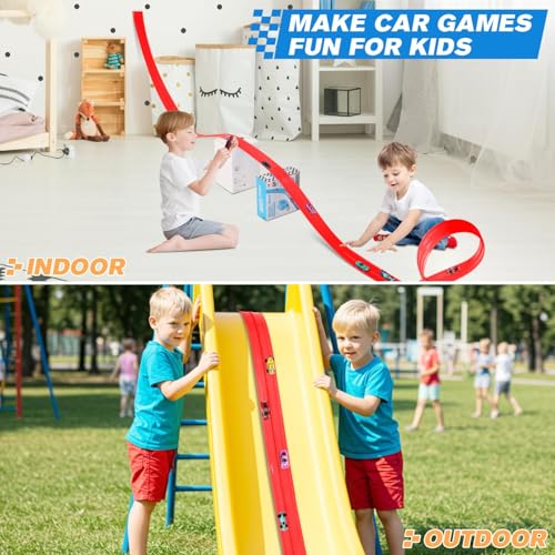 Pakoo Flexible Race Car Track for Kids 15 Ft Flex Tracks Starter Set Compatible Toy with Suction Cups Compatible with Diecast 164th Cars Long Kid Cars Ramp with Suction Cups for Indoor Outdoor Ages 3 - Image 5