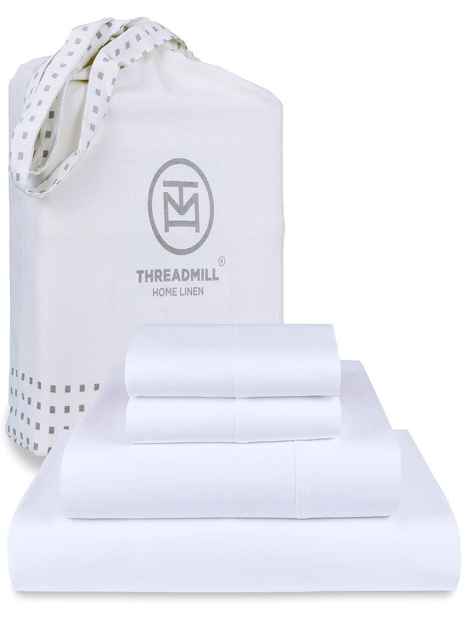 Threadmill 100% Cotton Sheets for King Size Bed - 600 Thread Count King Bed Sheets Set with 16” Deep Pocket - Sateen Weave 4-Piece Bedding Set with Cooling Effect, White - Image 1