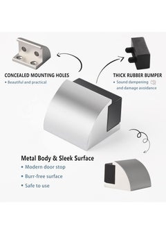 SYOSI 2 Packs Floor Mounted Door Stops Rubber Black Door Stop Modern Chrome Silver Door Stopper Solid Metal Doorstop Wall Protector with Bumper Buffer and Fixings  - Image 3