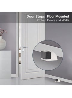 SYOSI 2 Packs Floor Mounted Door Stops Rubber Black Door Stop Modern Chrome Silver Door Stopper Solid Metal Doorstop Wall Protector with Bumper Buffer and Fixings  - Image 2