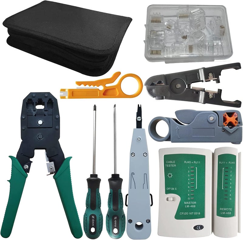 MIKUL Network Tool Kits Professional Net Computer Maintenance LAN Cable Tester Repair Tools RJ45 RJ11 Cat5 Cat6 Cable Tester Network Cable Crimper Screwdriver Crimp Pliers stripping pliers Tool Set - Image 1