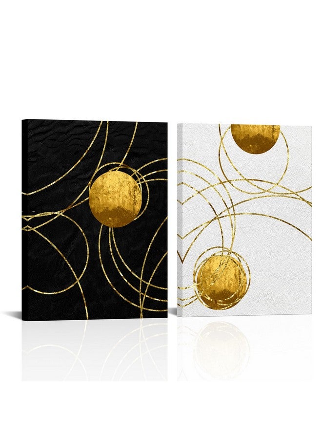Canvbay Canvbay Black White and Gold Living Room Decor Wall Art 2 Pieces Abstract Circle Ring Wall Art 12x16inchx2pcs  - Image 2