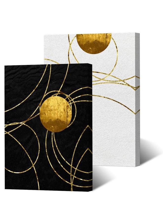 Canvbay Canvbay Black White and Gold Living Room Decor Wall Art 2 Pieces Abstract Circle Ring Wall Art 12x16inchx2pcs  - Image 1