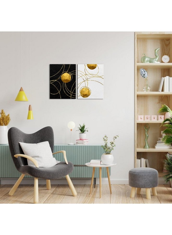 Canvbay Canvbay Black White and Gold Living Room Decor Wall Art 2 Pieces Abstract Circle Ring Wall Art 12x16inchx2pcs  - Image 3