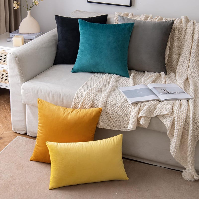 EMEMA Velvet Cushion Cover Cushion Cover Decorative Cushion Sofa Cushion Lumbar Cushion Throw Cushion Cover with Hidden Zip Sofa Bedroom Set of 2 50 x 50 cm Dark Grey - Image 4