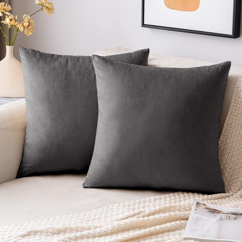 EMEMA Velvet Cushion Cover Cushion Cover Decorative Cushion Sofa Cushion Lumbar Cushion Throw Cushion Cover with Hidden Zip Sofa Bedroom Set of 2 50 x 50 cm Dark Grey - Image 1