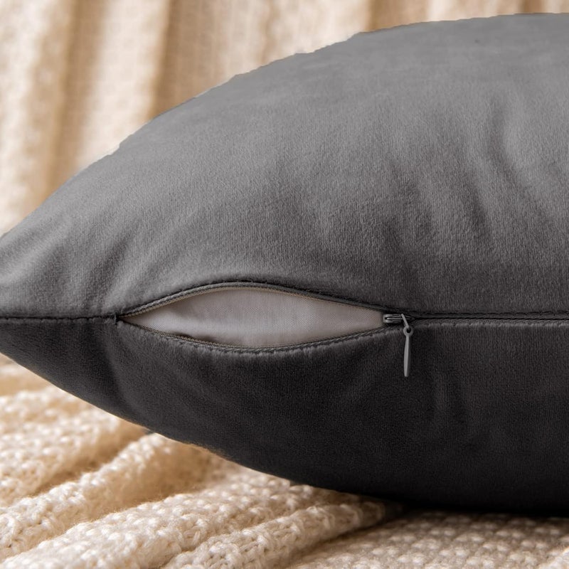 EMEMA Velvet Cushion Cover Cushion Cover Decorative Cushion Sofa Cushion Lumbar Cushion Throw Cushion Cover with Hidden Zip Sofa Bedroom Set of 2 50 x 50 cm Dark Grey - Image 3